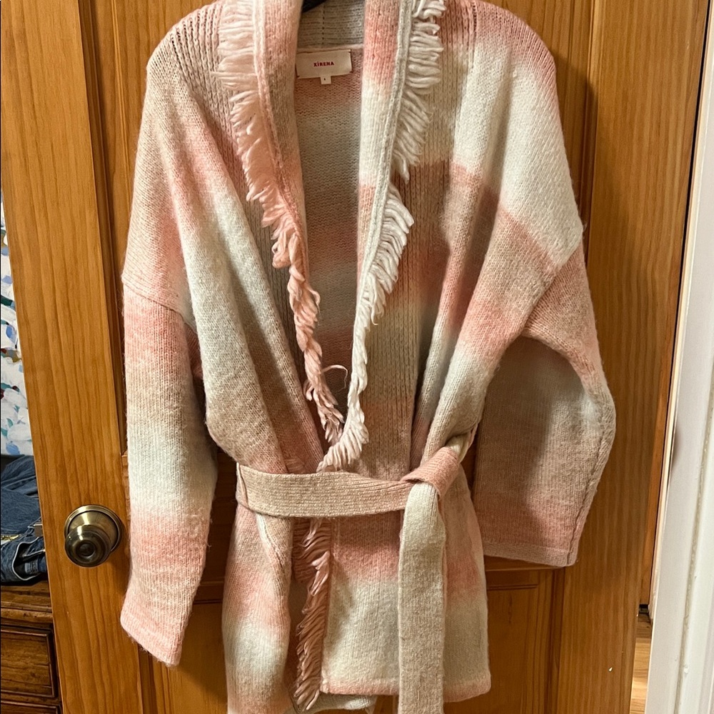XiRENA Pink and Cream Striped Cardigan